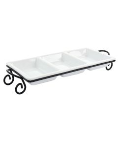 Elama 3 Section Divided Porcelain Serving Tray with Metal Rack