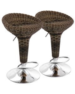 Elama 2 Piece Adjustable Backless Wicker Bar Stool in Brown with Chrome Base