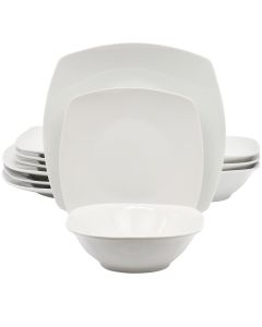 Gibson Home Blanca Cafe 12 Piece Square Ceramic Dinnerware Set in White