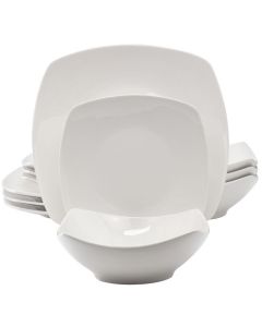 Gibson Home Everyday 12 Piece Square Fine Ceramic Dinnerware Set in White