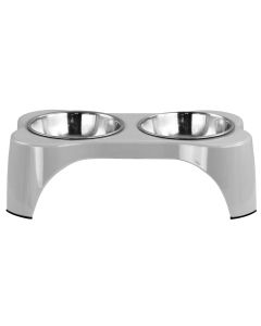 Gibson Home Bow Wow Meow 3 Piece Elevated Pet Bowl Dinner Set in Grey