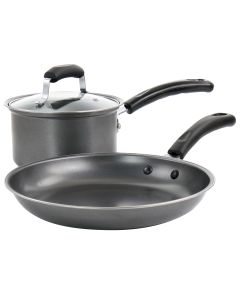Gibson Everyday Highberry 3 Piece Nonstick Carbon Steel Cookware Set in Grey