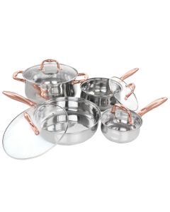 Gibson Home Bransonville 8 Piece Stainless Steel Cookware Set in Chrome and Bronze