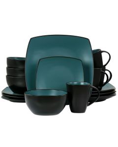 Gibson Elite Soho Lounge 16 Piece Matte Glaze Square Dinnerware Set in Teal