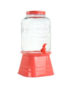 Gibson Home Chiara 2 Gallon Glass Mason Jar Dispenser with Metal Lid and Base in Red