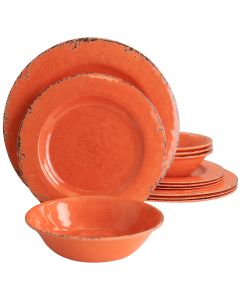 Laurie Gates California Designs Mauna 12 Piece Melamine Dinnerware Set in Crackle Orange