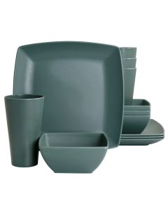 Gibson Home Grayson Melamine 12 Piece Square Dinnerware Set in Green