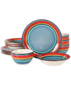 Gibson Home Rainbow 12 Piece Stoneware Dinnerware Set in Blue Multi