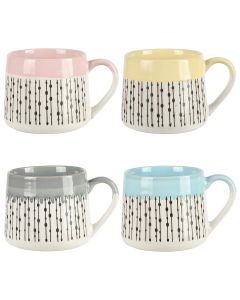 Gibson Home Morning Mist 4 Piece 15 Ounce Stoneware Belly Mug Set in Assorted Colors