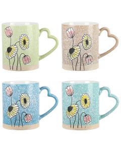 Gibson Home Sunbloom 4 Piece 15 Ounce Flower Wax Relief Design Mug Set with Heart Shaped Handles