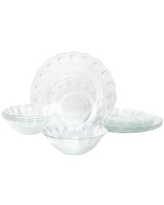 Gibson Home 12 Piece Apple Delight Textured Glass Dinnerware Set in Clear