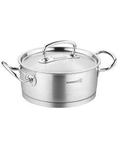 Korkmaz Proline Professional Series 7.3 Liter Stainless Steel Low Casserole with Lid in Silver