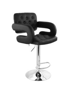 Elama Faux Leather Tufted Bar Stool in Black with Chrome Base and Adjustable Height
