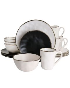 Elama Roman 16 Piece Stoneware Dinnerware Set in Assorted Matte with Gold Rim