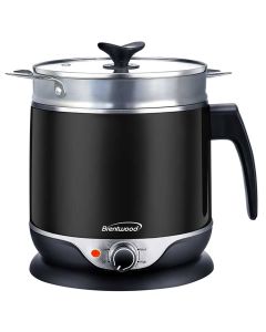 Brentwood Stainless Steel 1.9 Quart Cordless Electric Hot Pot Cooker and Food Steamer in Black